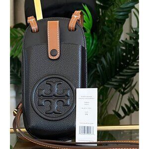 Tory Burch Perry Bombe Leather Phone Crossbody Bag Black/Brown OS